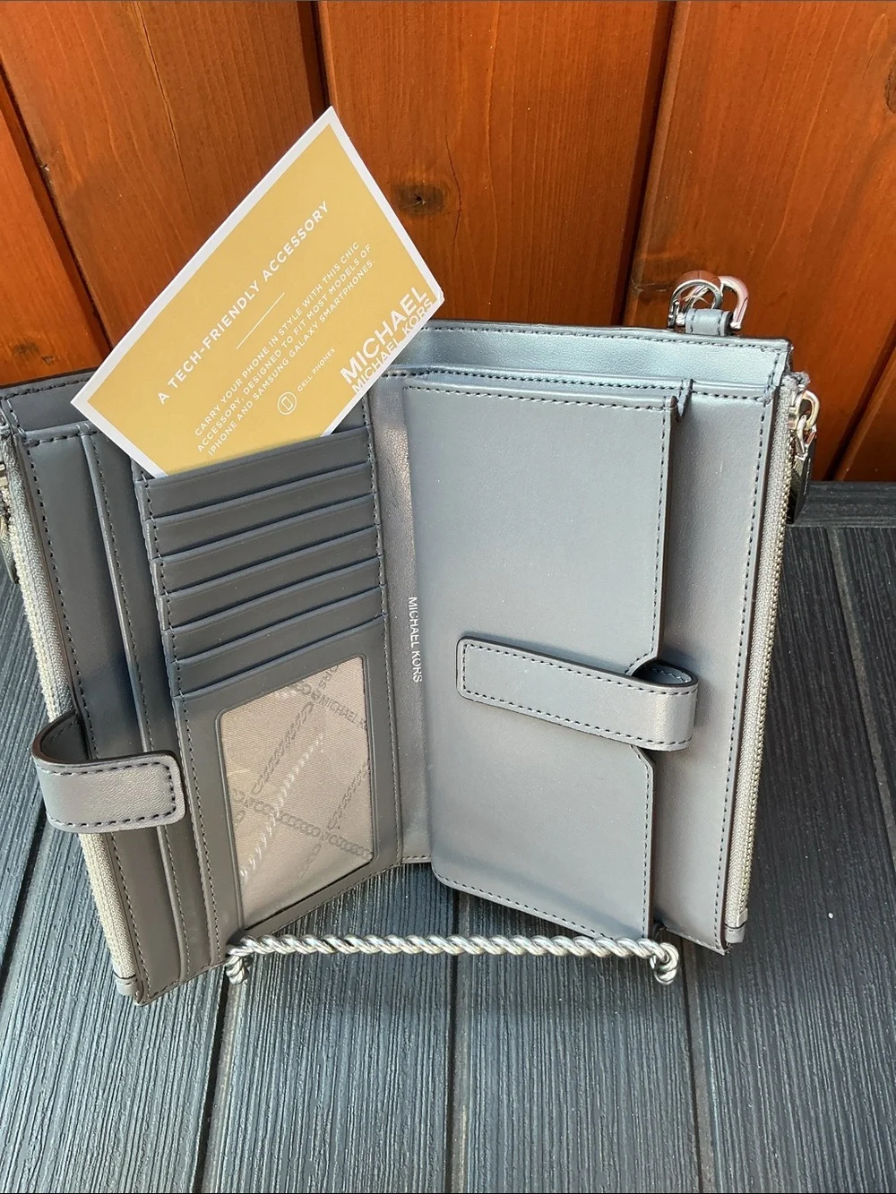 Michael Kors Wallet  Metallic Pewter Zip-Around Card  & phone Holder